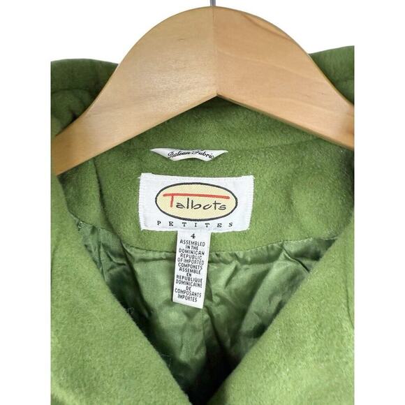 Vintage Talbots Pea Coat Womans Green 100% Wool Double Breast 4 Petite - Picture 2 of 6